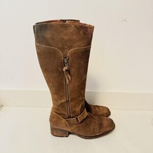 Born Boots Womens 8 Brown Suede Tall Zipper Strap Block Heel Riding Comfort